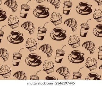 Vector coffee patten, coffee tones, design elements.