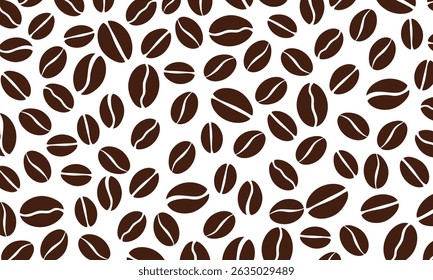 Padrão de café vetorial com grãos aleatórios. padrão sem costura. fundo de café. Ilustração de grãos de café para embalagem.