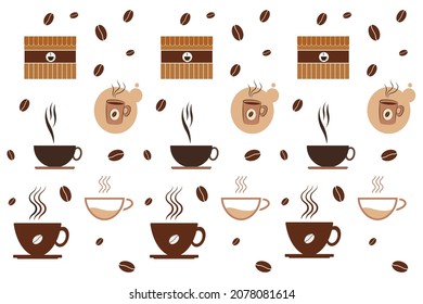 Vector coffee pattern whit flat style. Background template. Vector illustration.