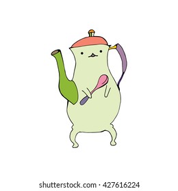 Vector coffee pot graphic illustration. Clipart illustration funny pot. Coffee pot with face and eye.