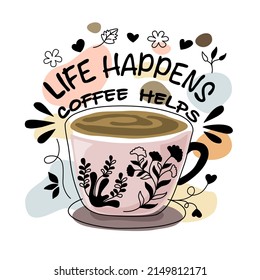 Vector coffee quotes and inspiration set Designed in doodle style For t-shirt designs, fabric patterns, canvas prints, cards, scrapbook, pillows, bags, etc.