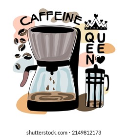 Vector coffee quotes and inspiration set Designed in doodle style For t-shirt designs, fabric patterns, canvas prints, cards, scrapbook, pillows, bags, etc.