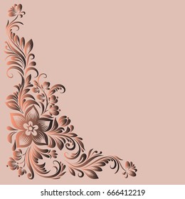 Vector coffee rectangular frame for design with a stylized floral ornament in a folk style with decorative flowers