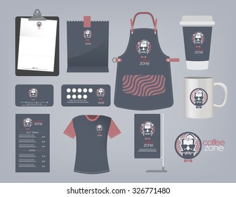 Vector coffee restaurant set and logo, T-Shirt, menu, namecard and free symbol design.
