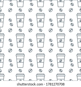 Vektorkaffee nahtlose Muster Illustration Wiederholter Hintergrund mit Papier-Kaffeetassen. Morgen. Nimm dich weg! Konzept für Café, Bistro, Bars Menü-Karte. Essen und Trinken-Design für Verpackung, Textilien, Druck