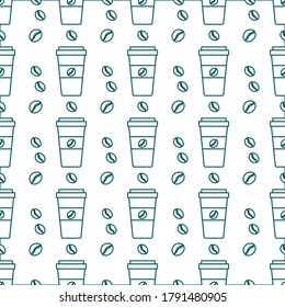 Vector coffee seamless pattern Illustration Repeated background with paper coffee cups. Morning. Take away. Concept for cafe, bistro, bars menu card. Food and drink design for wrapping, textile, print