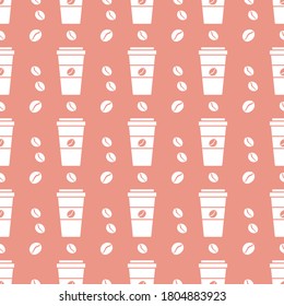 Vector coffee seamless pattern Illustration Repeated background with paper coffee cups. Morning. Take away. Concept for cafe, bistro, bars menu card. Food and drink design for wrapping, textile, print