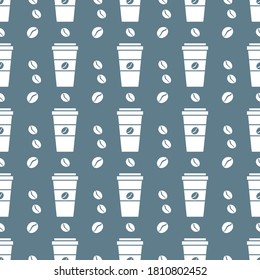 Vector coffee seamless pattern Illustration Repeated background with paper coffee cups. Morning. Take away. Concept for cafe, bistro, bars menu card. Food and drink design for wrapping, textile, print
