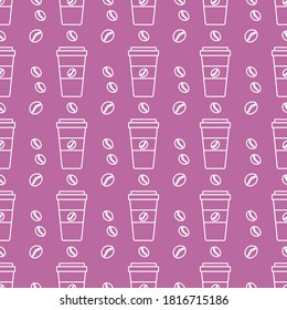 Vector coffee seamless pattern Illustration Repeated background with paper coffee cups. Morning. Take away. Concept for cafe, bistro, bars menu card. Food and drink design for wrapping, textile, print