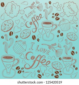 Vector coffee seamless pattern/blue.