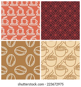 Vector coffee seamless patterns in simple line style