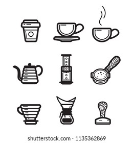 Vector Coffee set  icons for restaurant, cafe on white background