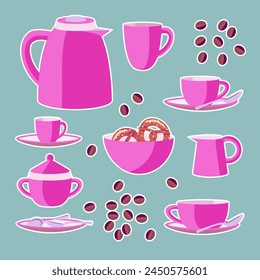 Vector - coffee set with pretzel coffee beans and spoons illustration.