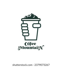 Vector of the Coffee Shop Cup logo on the hand-held and the mountain icon on it