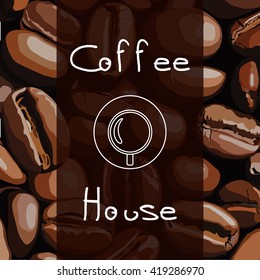 Vector coffee shop design with realistic coffee beans