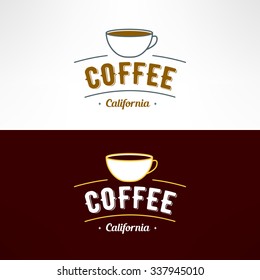 Vector coffee shop logo. Restaurant menu design element. Cafe emblem and decoration symbol.