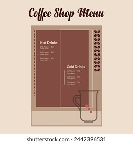 Vector coffee shop menu design vector brochure template. 