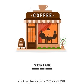 vector coffee shop showcase set flat