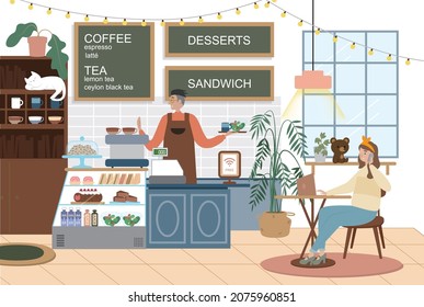 Cafetería vectorial situación diseño fondo moda bocadillo decoración entorno ilustración arte