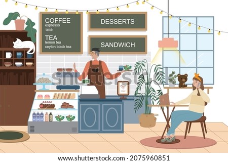 Vector coffee shop situation design background fashion snack decoration sandwich environment illustration art