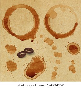 Vector coffee stain and grain on paper background.