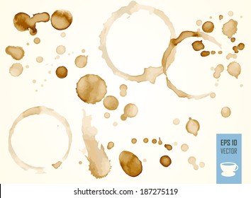 Vector coffee stain, isolated on white background. Drop and splashes of tea. 