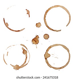 Vector Coffee Stain Rings Set Isolated On White Background for Grunge Design