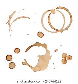 Vector Coffee Stain Rings Set Isolated On White Background for Grunge Design. Set 3