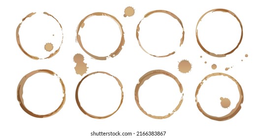 Vector coffee stains, Isolated On White Background, tea and coffee cup ring stamps Illustration