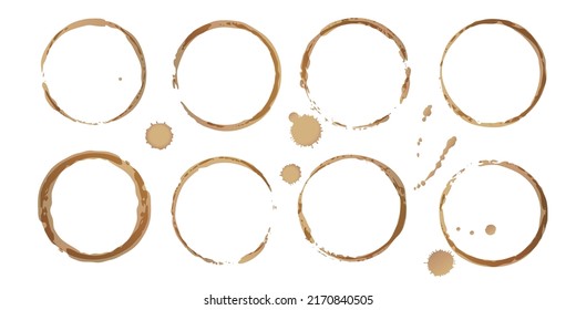 Vector Coffee Stains, Isolated On White Background, Tea And Coffee Cup Ring Stamps Illustration