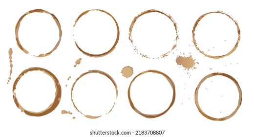 Vector Coffee Stains, Isolated On White Background, Tea And Coffee Cup Ring Stamps Illustration