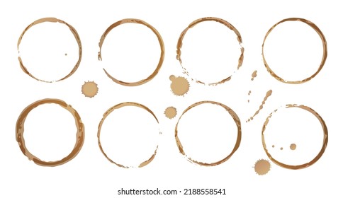 Vector coffee stains, Isolated On White Background, tea and coffee cup ring stamps Illustration