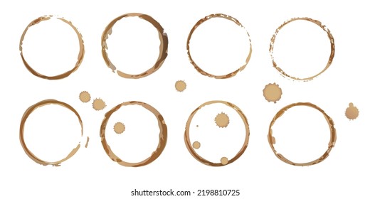 Vector Coffee Stains, Isolated On White Background, Tea And Coffee Cup Ring Stamps Illustration