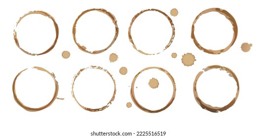 Vector coffee stains, Isolated On White Background, tea and coffee cup ring stamps Illustration