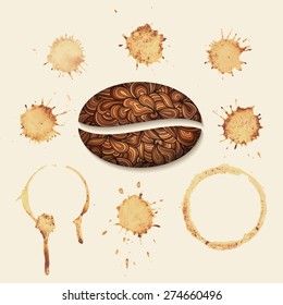 Vector coffee stains on the paper. Isolated stains on uniform background.