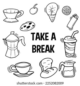 vector coffee sticker set. coffee doodles
