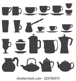 vector coffee tea Cups And Pots silhouette set