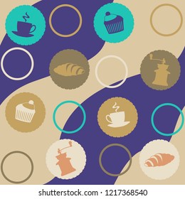 Vector coffee theme pattern in bright colors for use in graphic design, paper or fabric production