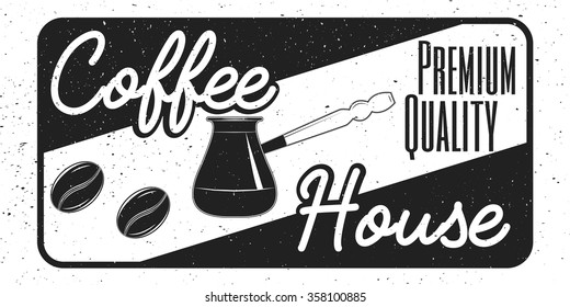 Vector coffee time  logo, label, print,  illustration with coffee cup and text, vector coffee mug on white background