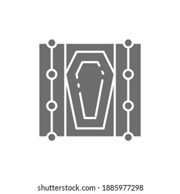 Vector coffin in the grave gray icon.