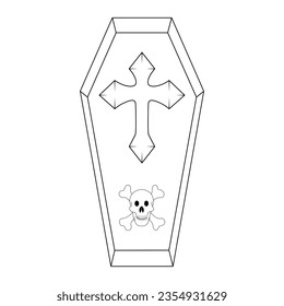 Vector coffin outline hand drawn skull clip art. vector Halloween illustration