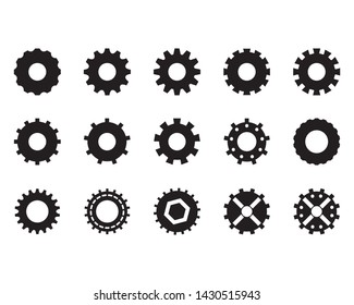 Vector of cog, gear icon, white on background. Icon gear set black and white. Silhouette of gears wheels over white background. vector illustration