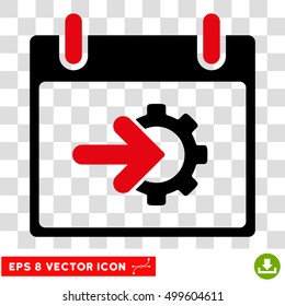 Vector Cog Integration Calendar Day EPS vector icon. Illustration style is flat iconic bicolor intensive red and black symbol on a transparent background.