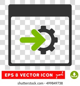 Vector Cog Integration Calendar Page EPS vector pictogram. Illustration style is flat iconic bicolor eco green and gray symbol on a transparent background.