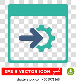 Vector Cog Integration Calendar Page EPS vector pictogram. Illustration style is flat iconic bicolor cobalt and cyan symbol on a transparent background.