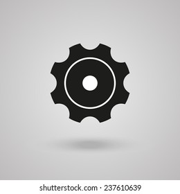 Vector Cog Settings Icon Symbol on a gray background with shadow