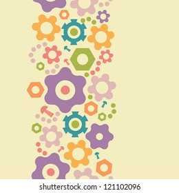 Vector cog wheals and gears vertical seamless pattern ornament background with hand drawn elements