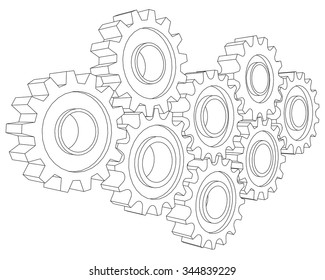 Vector Cog wheel gear mechanism close-up. White background.