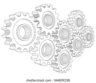 Vector Cog wheel gear mechanism close-up. White background.