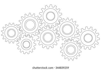 Vector Cog Wheel Gear Mechanism Close-up. White Background.